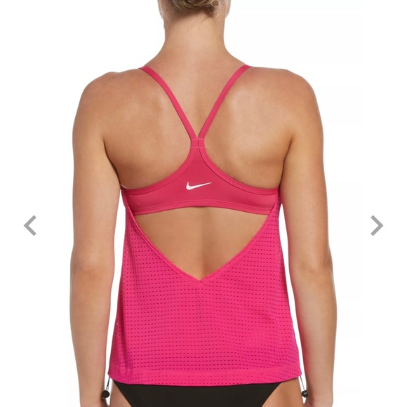 Nike Swim Women's Essential Layered Tankini Mesh Top Pink Size Small - Picture 2 of 14
